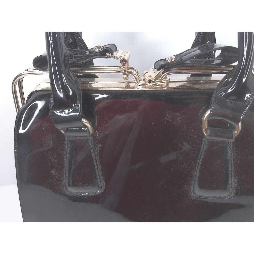 Vintage Y2K Black Patent Faux Leather Frame Satchel Handbag - Picture 11 of 11